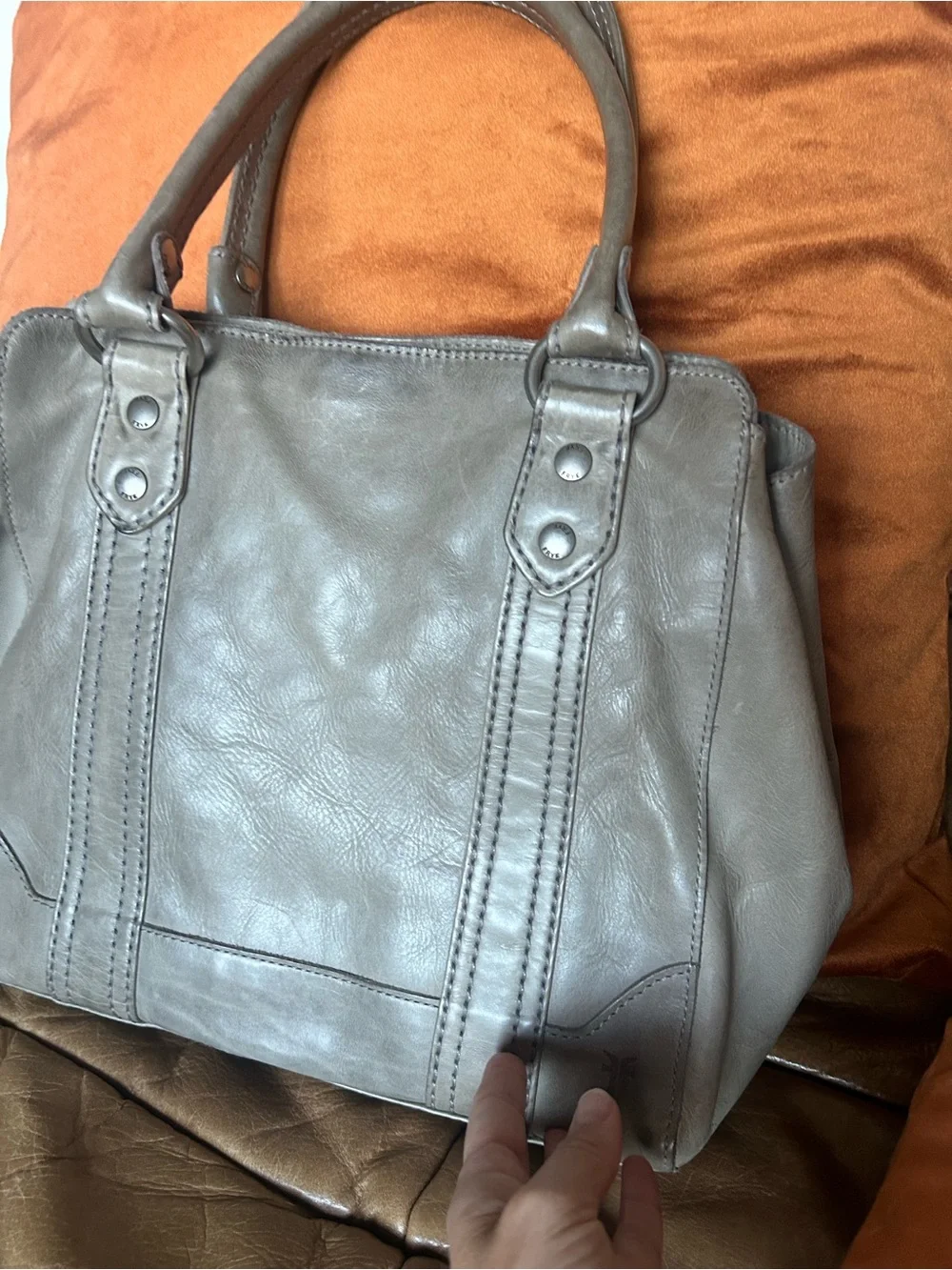 FRYE Melissa ICE purse leather Leather Tote Handbag Gray - Women's Carryall bag